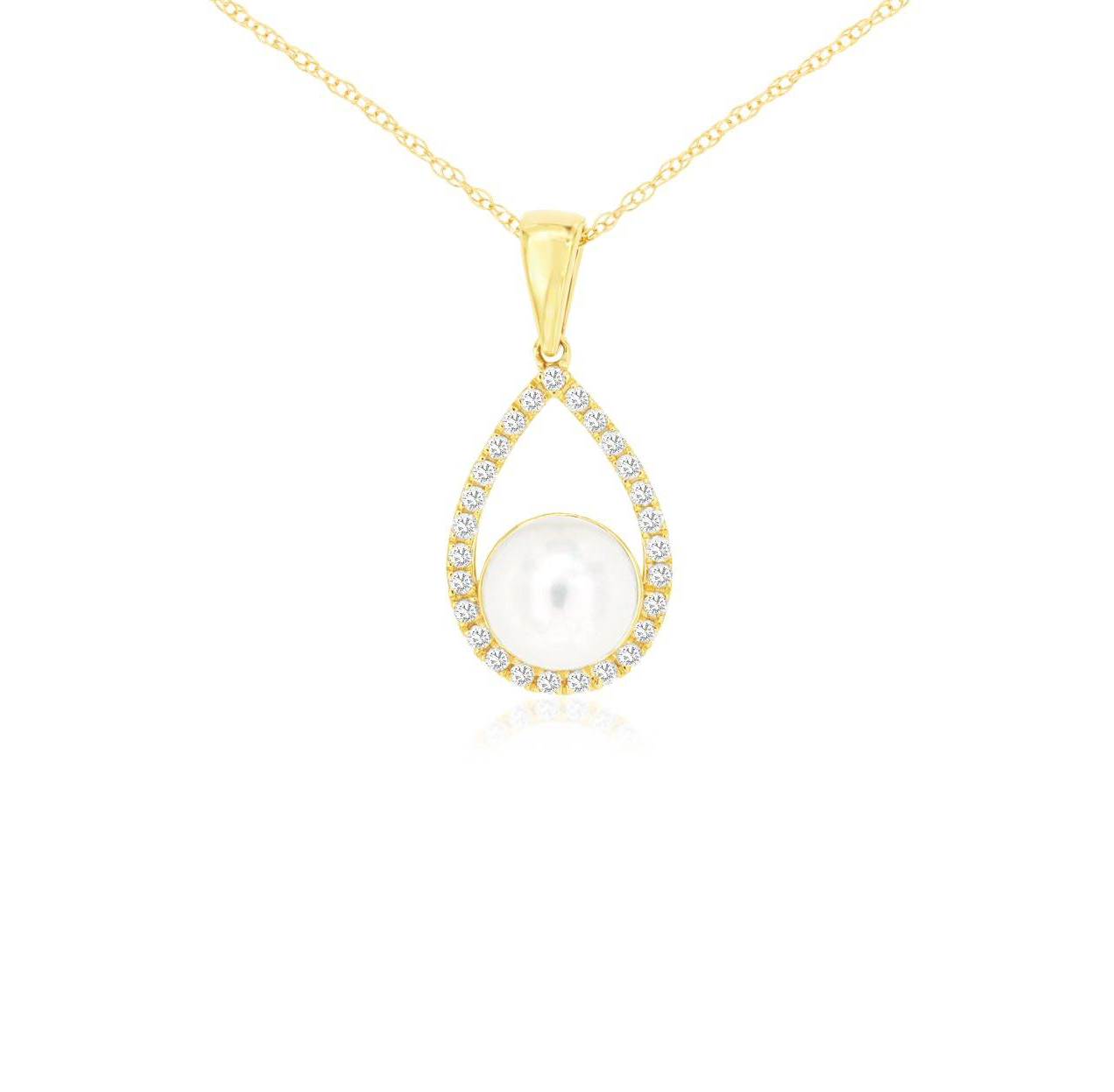 Sabel Collection Yellow Gold Pearl and Diamond Teardrop Pendant